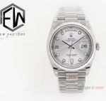 EW Factory Replica Rolex 36mm Day Date ETA2836 Watch in Silver Dial President Strap